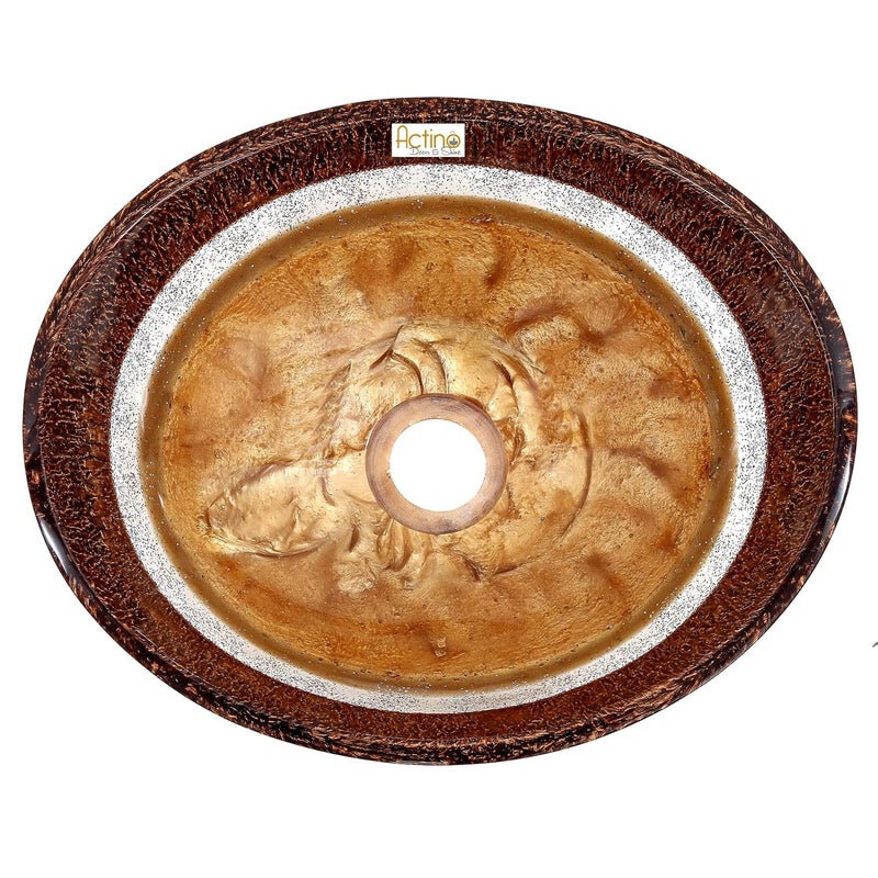 ACTINO DECOR & SHINE ACTINO DECOR SHINE Resin Oval Designer Wash Basin Countertop Tabletop For Living Room Hotel Lobby Bathroom Basins Living RoomVesselSinkWash Basin Brown Gold 12 x 14 Inch - Image 5
