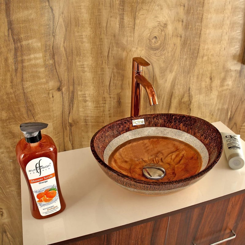 ACTINO DECOR & SHINE ACTINO DECOR SHINE Resin Oval Designer Wash Basin Countertop Tabletop For Living Room Hotel Lobby Bathroom Basins Living RoomVesselSinkWash Basin Brown Gold 12 x 14 Inch - Image 2