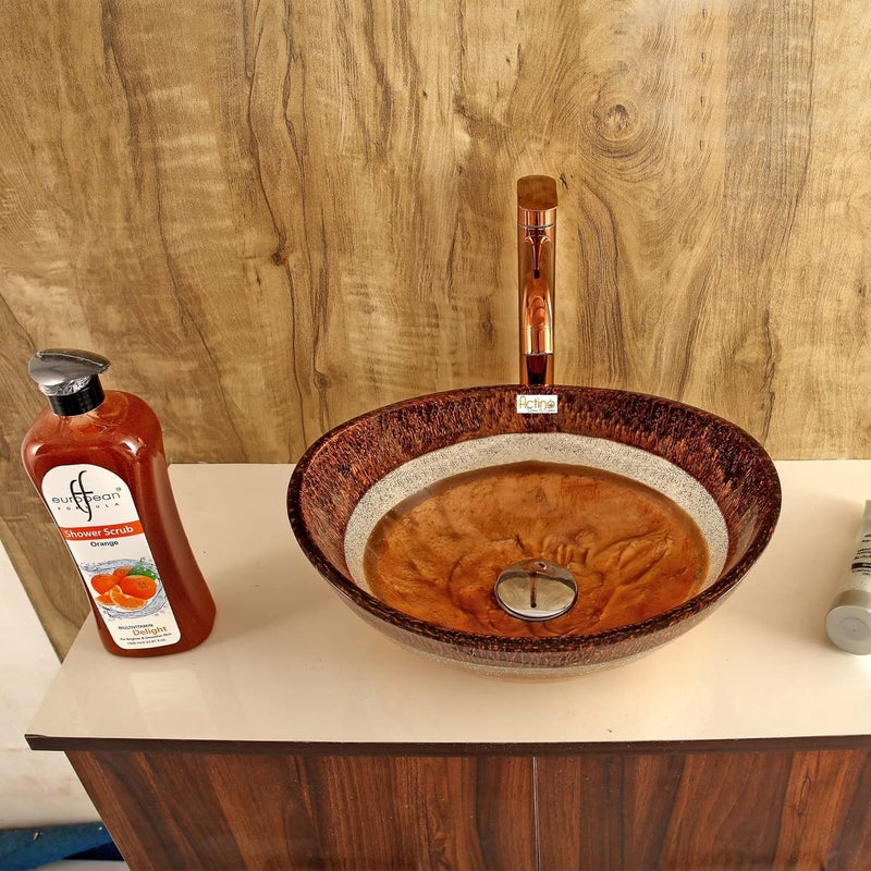 ACTINO DECOR & SHINE ACTINO DECOR SHINE Resin Oval Designer Wash Basin Countertop Tabletop For Living Room Hotel Lobby Bathroom Basins Living RoomVesselSinkWash Basin Brown Gold 12 x 14 Inch - Image 3