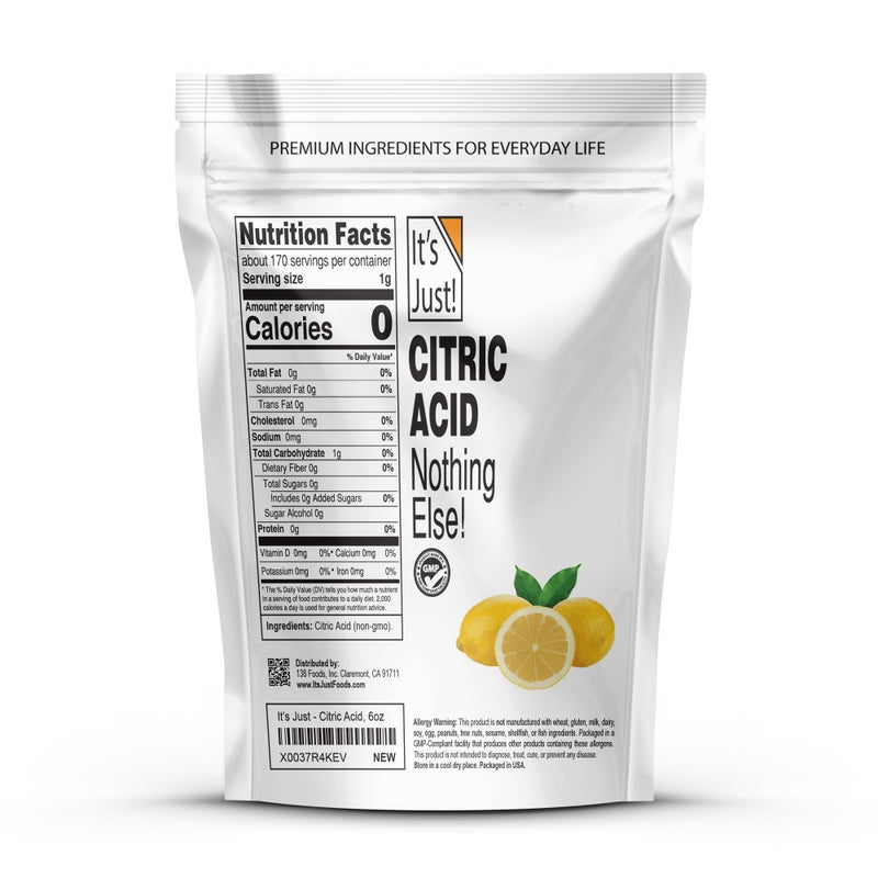It's Just! - Citric Acid, Food Grade Flavor Enhancer Powder, Non-GMO, Great for Cooking, Cleaning, Bath Bombs, Natural Preservative (6 Ounces) - Image 2