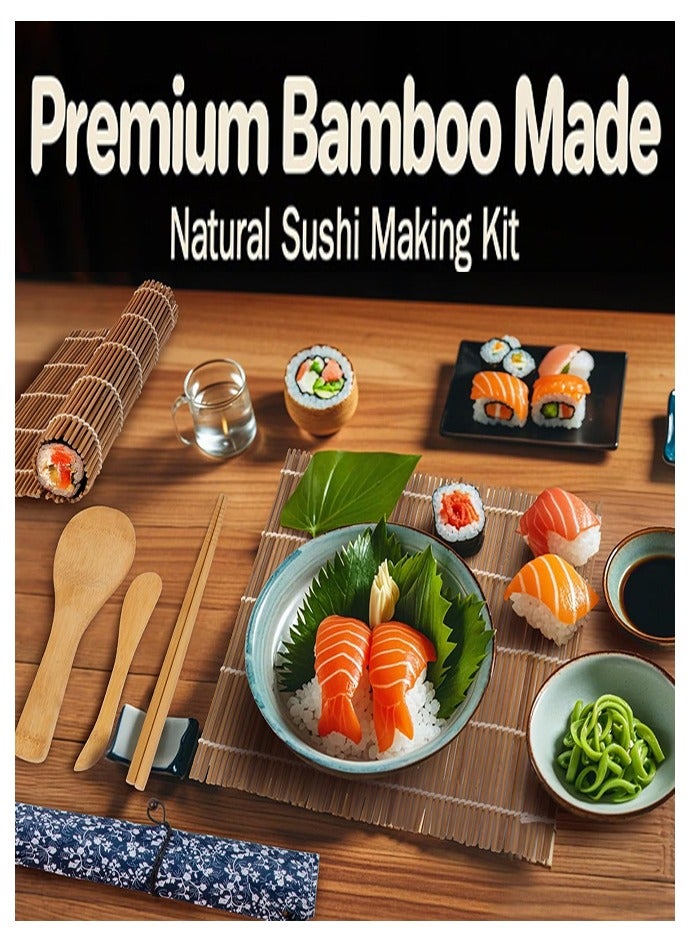 مجموعة أدوات صنع السوشي، حصيرة سوشي من الخيزران، تتضمن حصيرتين من الخيزران لف السوشي، 5 أزواج من عيدان الطعام، حقيبة عيدان الطعام على الطريقة اليابانية، 1 مجداف، 1 موزعة - Image 2