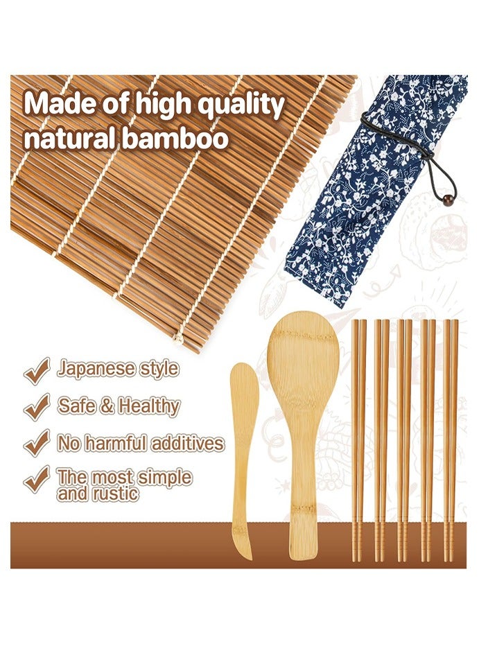 مجموعة أدوات صنع السوشي، حصيرة سوشي من الخيزران، تتضمن حصيرتين من الخيزران لف السوشي، 5 أزواج من عيدان الطعام، حقيبة عيدان الطعام على الطريقة اليابانية، 1 مجداف، 1 موزعة - Image 4