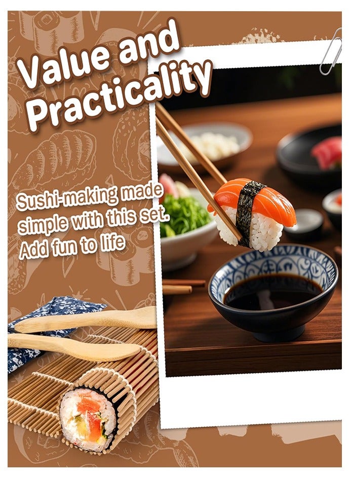 مجموعة أدوات صنع السوشي، حصيرة سوشي من الخيزران، تتضمن حصيرتين من الخيزران لف السوشي، 5 أزواج من عيدان الطعام، حقيبة عيدان الطعام على الطريقة اليابانية، 1 مجداف، 1 موزعة - Image 5