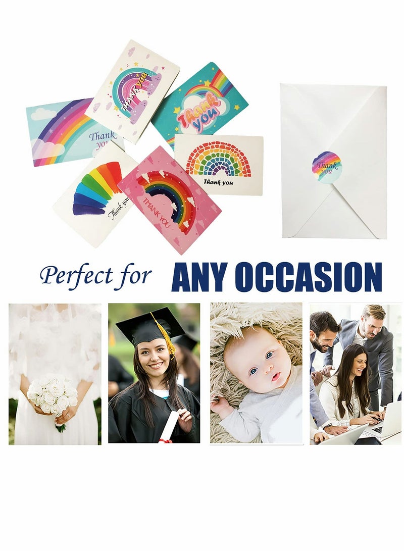 SOLARAE Rainbow Pattern Holiday Wishes Thank You Greeting Cards, 24 Pieces Folding Gift Cards with Envelopes and Thank You Stickers for Anniversary Graduation Teacher's Mother's Day - Image 4