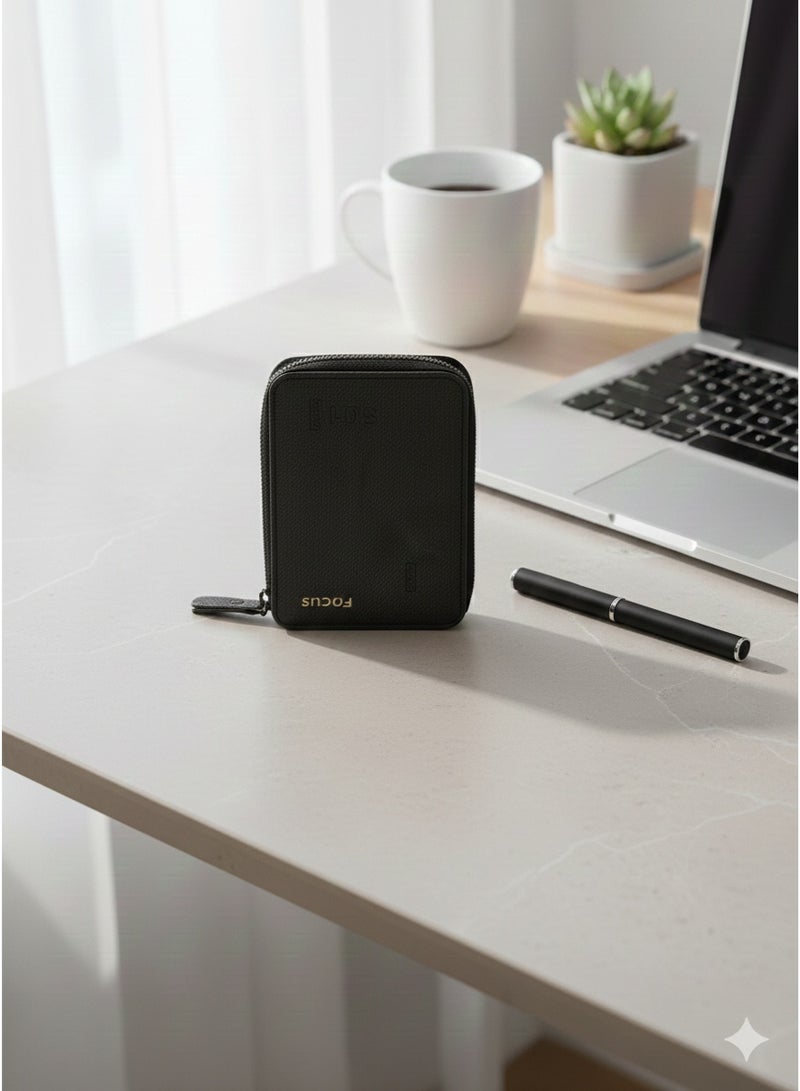 Focus 501 Slim Zippered Card Case – Black Matte Finish - Image 1