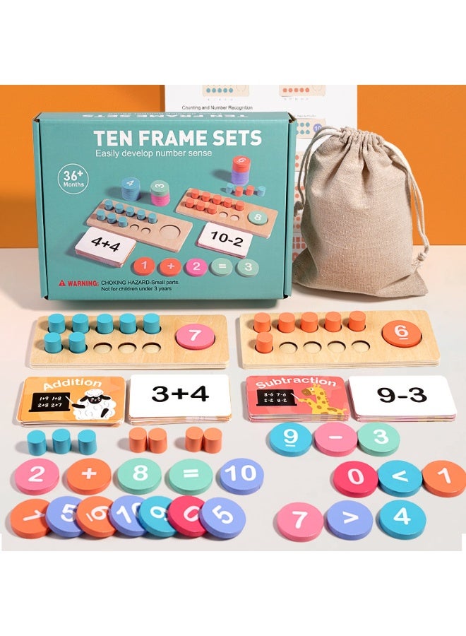 Capstro Wooden Counting & Number Recognition Board Montessori Ten Frame Set for Kids –  with Pegs, Addition & Subtraction Cards | Early Math Learning Toy for Preschool – Ten Frame Set - Image 1
