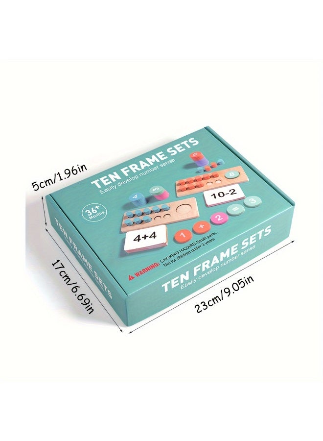 Capstro Wooden Counting & Number Recognition Board Montessori Ten Frame Set for Kids –  with Pegs, Addition & Subtraction Cards | Early Math Learning Toy for Preschool – Ten Frame Set - Image 3