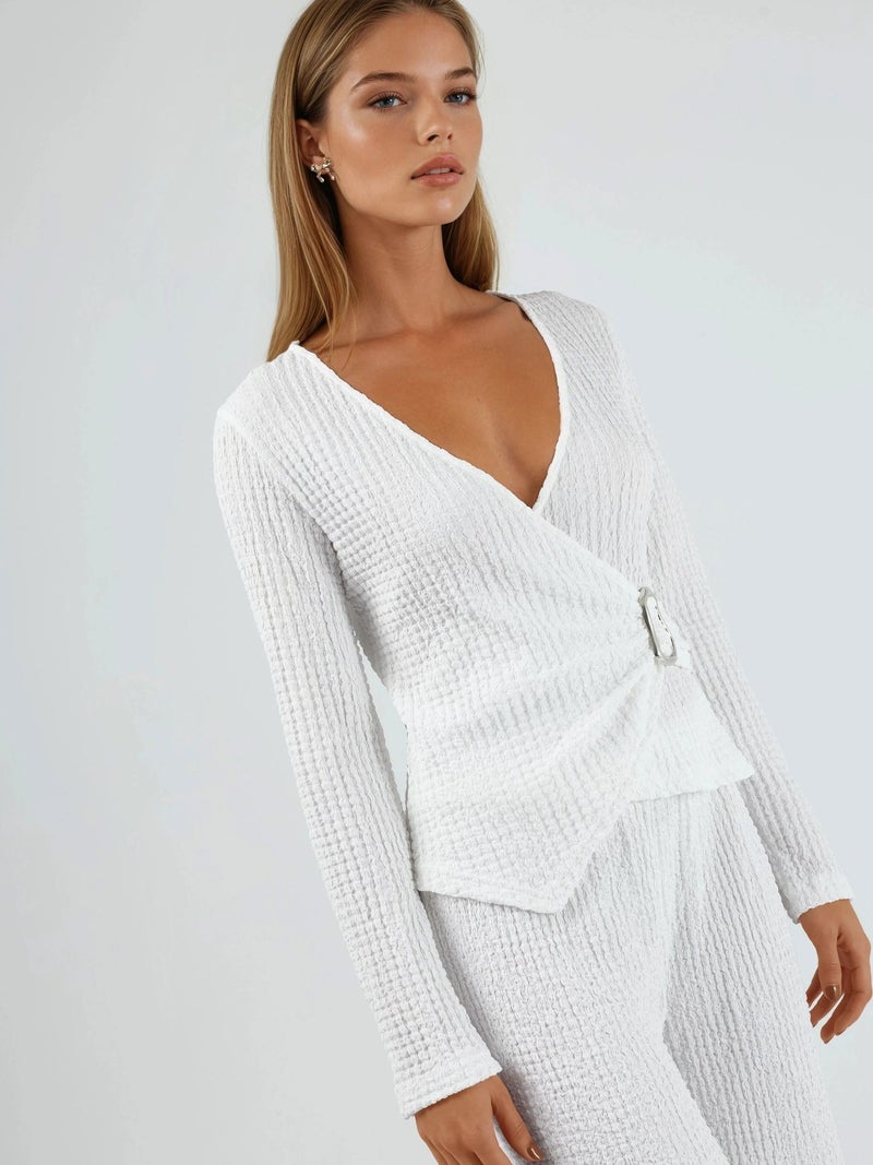 BUSEM Textured V-Neck Wrap Top with Belt - Image 4