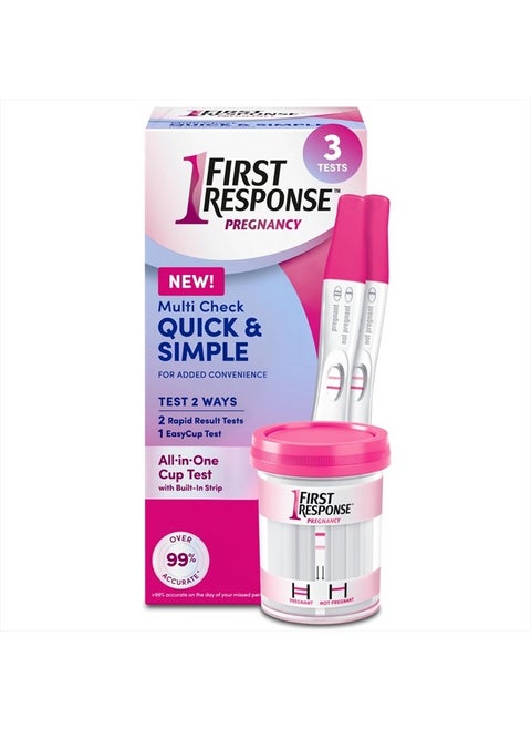 First Response Multi Check Quick & Simple Pregnancy Test Kit, 1 EasyCup Test with Built-in Pregnancy Test Strip, and 2 Rapid Result Pregnancy Tests, 1 Kit