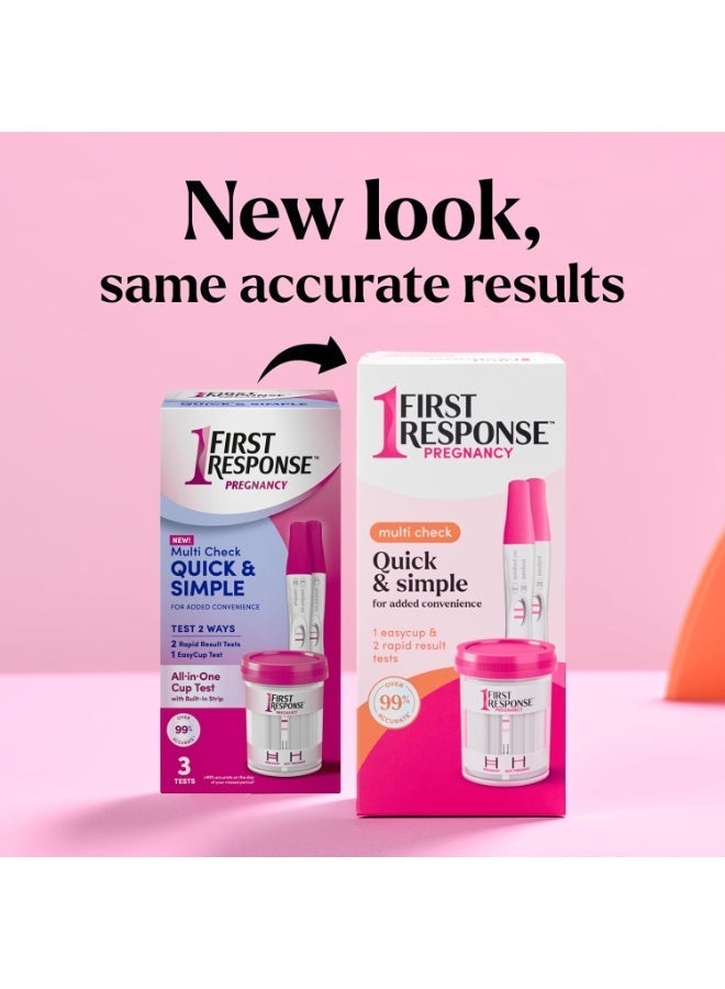 First Response Multi Check Quick & Simple Pregnancy Test Kit, 1 EasyCup Test with Built-in Pregnancy Test Strip, and 2 Rapid Result Pregnancy Tests, 1 Kit Packaging May Vary - Image 2