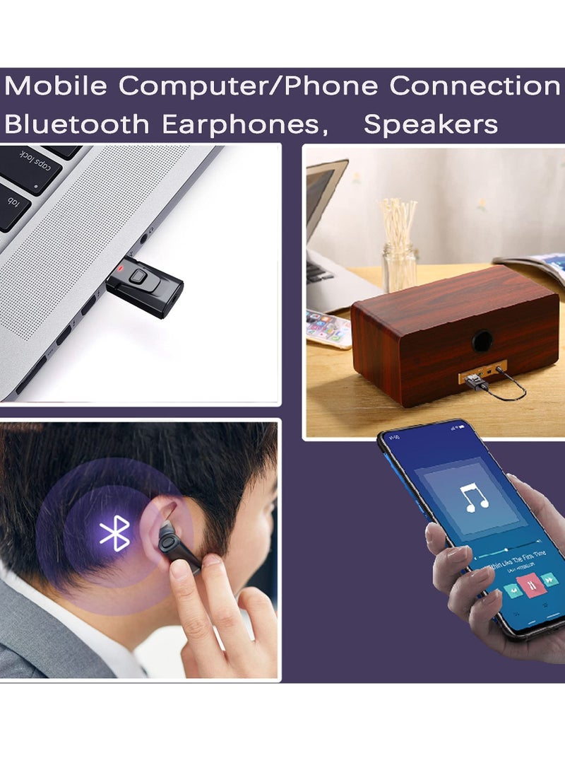 SYOSI جهاز إرسال USB بلوتوث 5.0، محول صوت لاسلكي صغير 4 في 1، محول بلوتوث AUX 3.5 مم، جهاز استقبال بلوتوث للسيارة للتلفزيون والكمبيوتر وسماعات الرأس ونظام ستيريو للمنزل  - Image 5