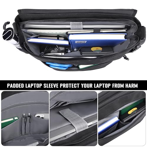 MOZETO Mens Messenger Bag, Tactical Inspired 15.6 Inch Laptop Briefcases Computer Satchel Office Work Bag for Men YKK-Zippers, Black - Image 3