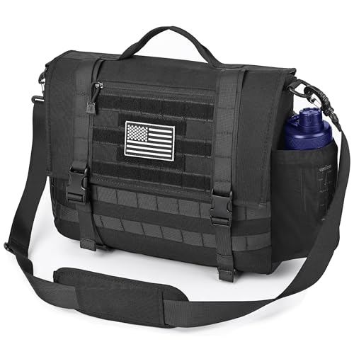 MOZETO Mens Messenger Bag, Tactical Inspired 15.6 Inch Laptop Briefcases Computer Satchel Office Work Bag for Men YKK-Zippers, Black - Image 1