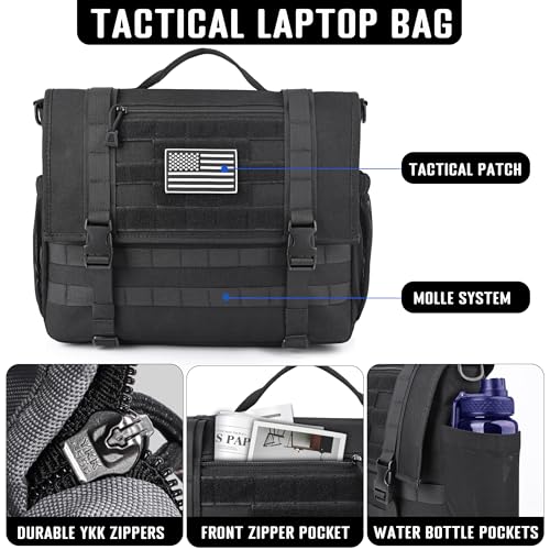 MOZETO Mens Messenger Bag, Tactical Inspired 15.6 Inch Laptop Briefcases Computer Satchel Office Work Bag for Men YKK-Zippers, Black - Image 4