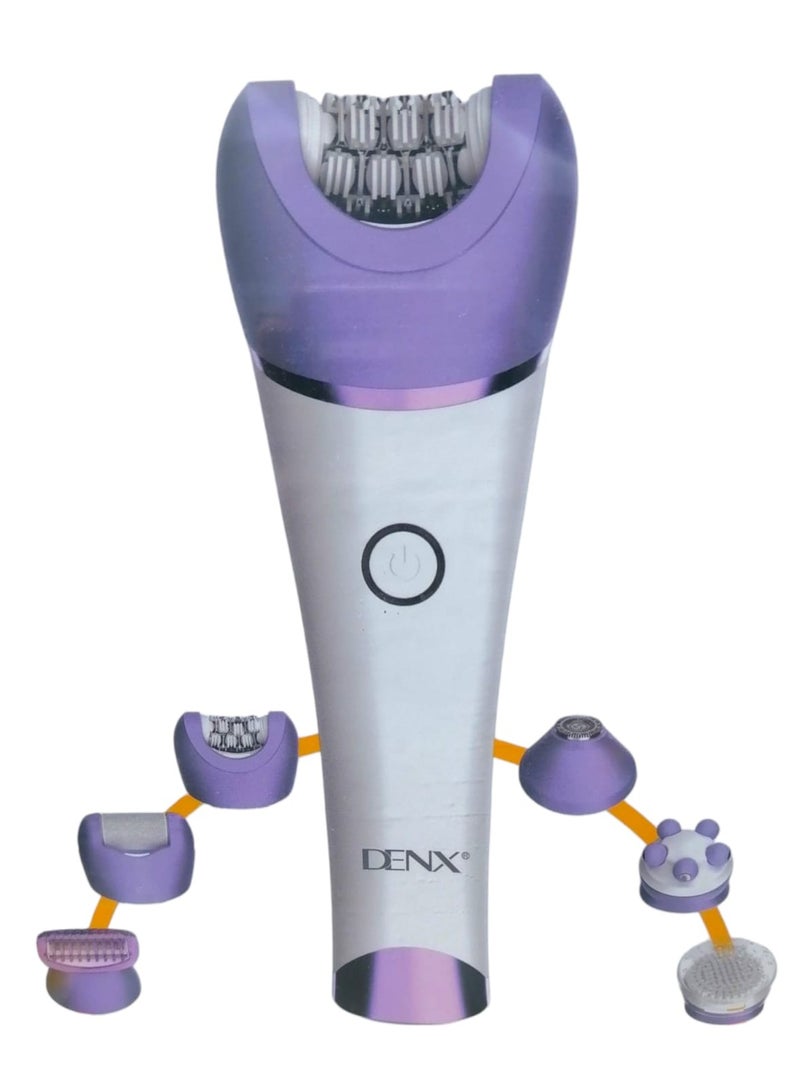 Denx Complete Care Device Epilator for Women, 6 in 1 Hair Removal Epilator, Shaver, Face Razor, Facial Brush, Face Massage and Body Exfoliator,IPX7 Waterproof Rechargeable Hair Removal for Women, 2 Speeds - Image 1