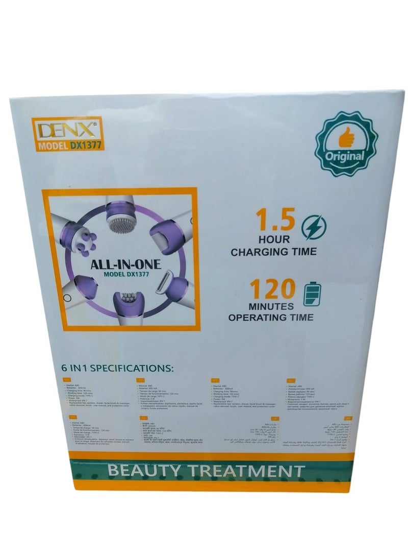 Denx Complete Care Device Epilator for Women, 6 in 1 Hair Removal Epilator, Shaver, Face Razor, Facial Brush, Face Massage and Body Exfoliator,IPX7 Waterproof Rechargeable Hair Removal for Women, 2 Speeds - Image 5