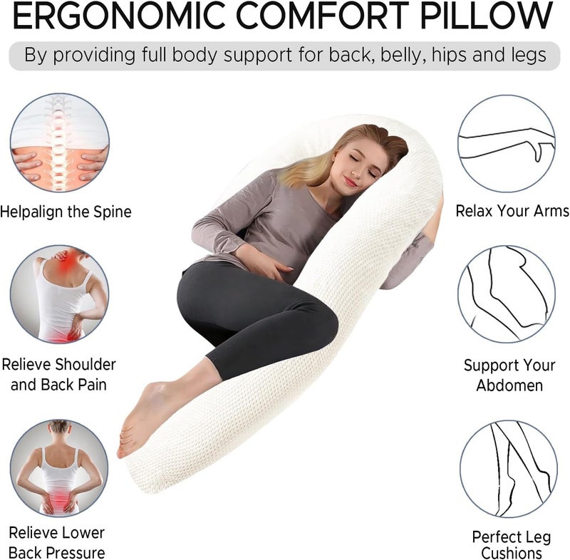 SCHNAUZER HOME Body Pillow for Adults - Soft Long Bed Pillows Insert for Sleeping - Shredded Memory Foam and Removable Washable Cover - Swan Shaped Pregnancy Side Sleeper Pillow 49 Inch (Beige) - Image 5