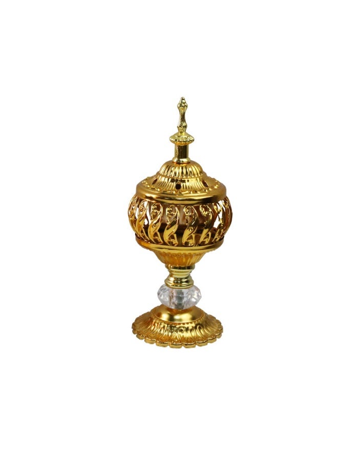 مبخر البخور الذهبي العربي الفاخر مع قاعدة كريستالية، ديكور العلاج بالروائح التقليدي الشرق أوسطي (20 سم × 8 سم، 147 جرام) - Image 4