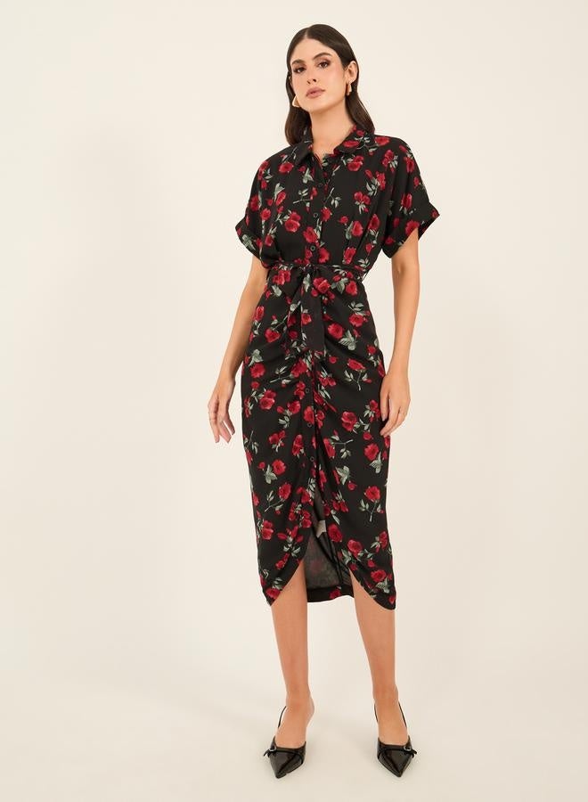 Styli Floral Print Collared Shirt Midi Dress - Image 2