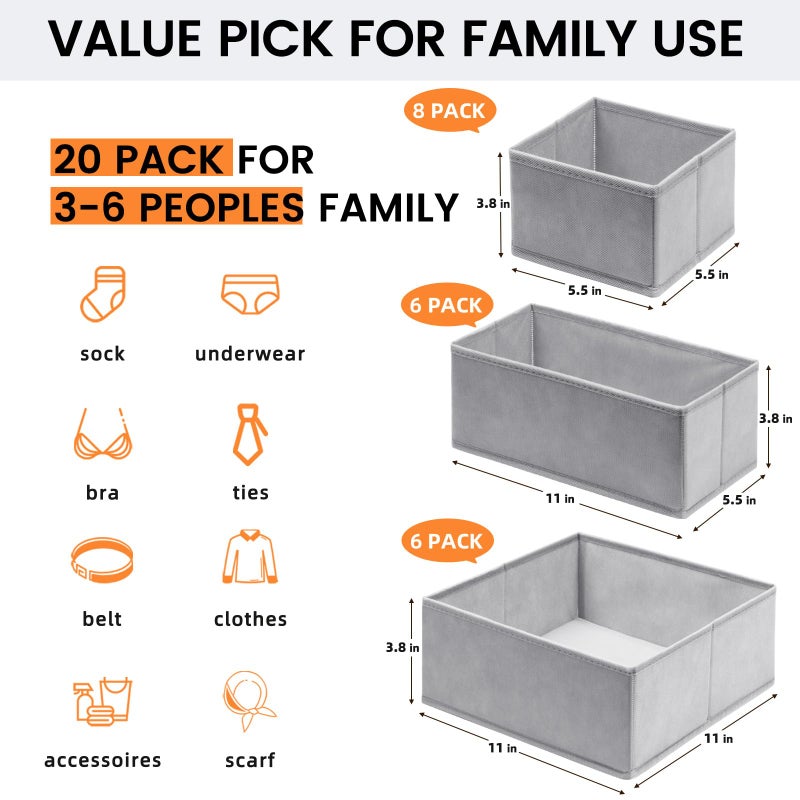 Criusia ã€FAMILY PACKã€‘Drawer Organizer Clothes, 20 Pack Dresser Organizer Bins for Baby Clothes - Underwear Bra Sock Organizer - Fabric Closet Organization and Storage Dividers for Nursery Bedroom Dorm - Image 2