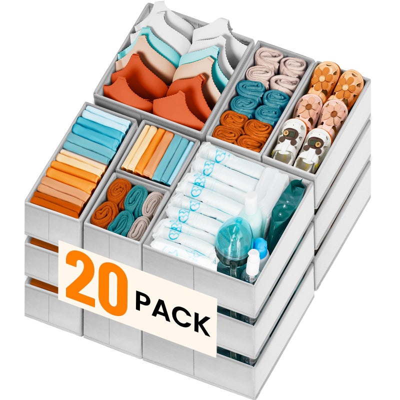 Criusia ã€FAMILY PACKã€‘Drawer Organizer Clothes, 20 Pack Dresser Organizer Bins for Baby Clothes - Underwear Bra Sock Organizer - Fabric Closet Organization and Storage Dividers for Nursery Bedroom Dorm - Image 1