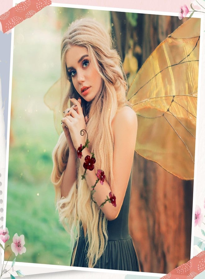 Juinte Renaissance Flower Arm Wrap Elf Bracelet Forest Mother Nature Halloween Renfaire Cosplay Fairy Accessories (Red) - Image 5