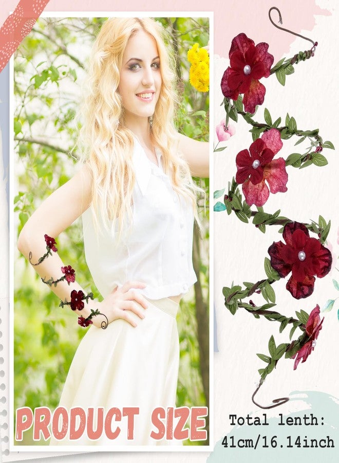 Juinte Renaissance Flower Arm Wrap Elf Bracelet Forest Mother Nature Halloween Renfaire Cosplay Fairy Accessories (Red) - Image 2