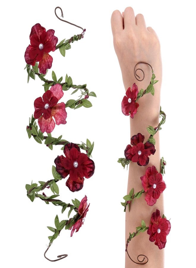 Juinte Renaissance Flower Arm Wrap Elf Bracelet Forest Mother Nature Halloween Renfaire Cosplay Fairy Accessories (Red) - Image 1