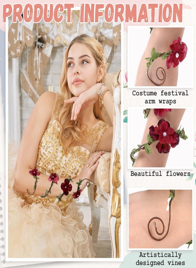 Juinte Renaissance Flower Arm Wrap Elf Bracelet Forest Mother Nature Halloween Renfaire Cosplay Fairy Accessories (Red) - Image 3