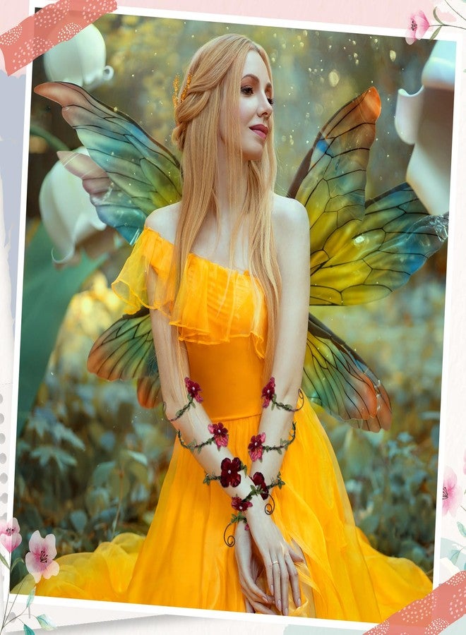 Juinte Renaissance Flower Arm Wrap Elf Bracelet Forest Mother Nature Halloween Renfaire Cosplay Fairy Accessories (Red) - Image 4