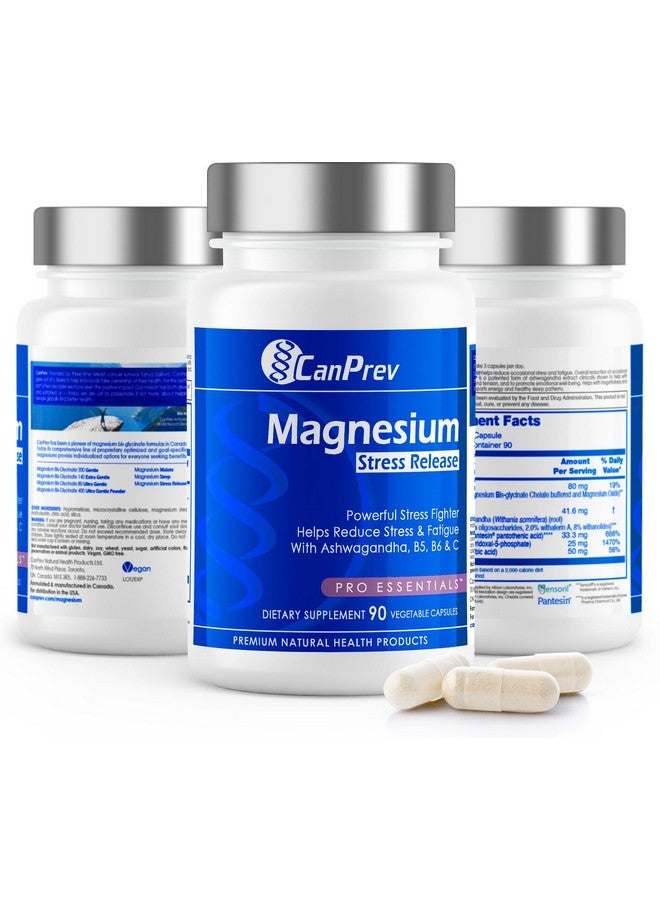 CanPrev - Magnesium Bisglycinate+Ashwagandha, B5, B6 & Vitamin C Caps Supplement - Mental Calmness, Irritability, Concentration-3rd Party Tested - Formulated & Made in Canada