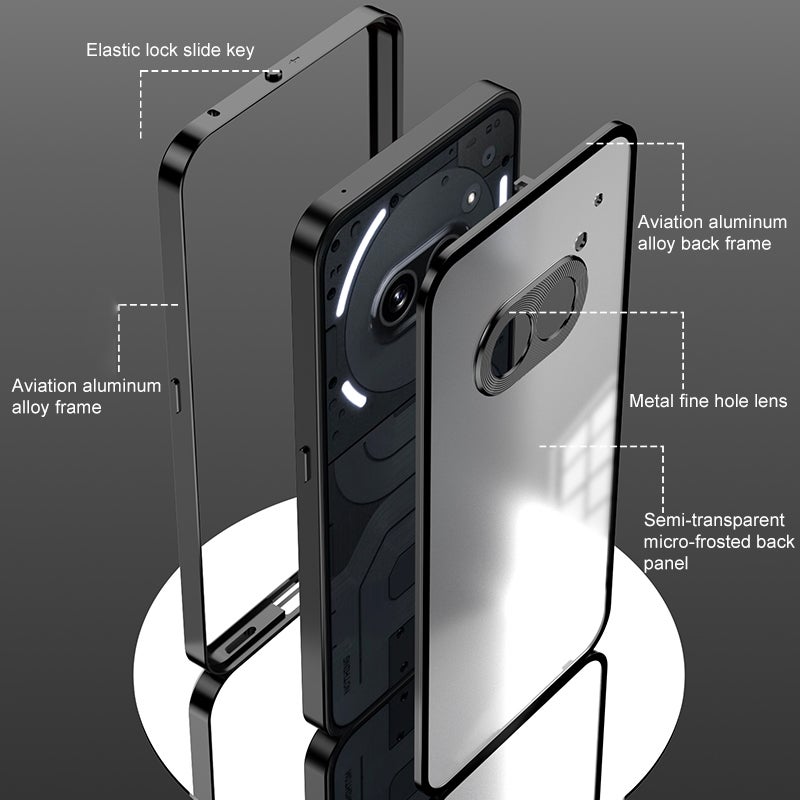 HuHa Case Cover For Nothing Phone 2a Snap Buckle Metal Frame Frosted Phone Case(Black) - Image 5