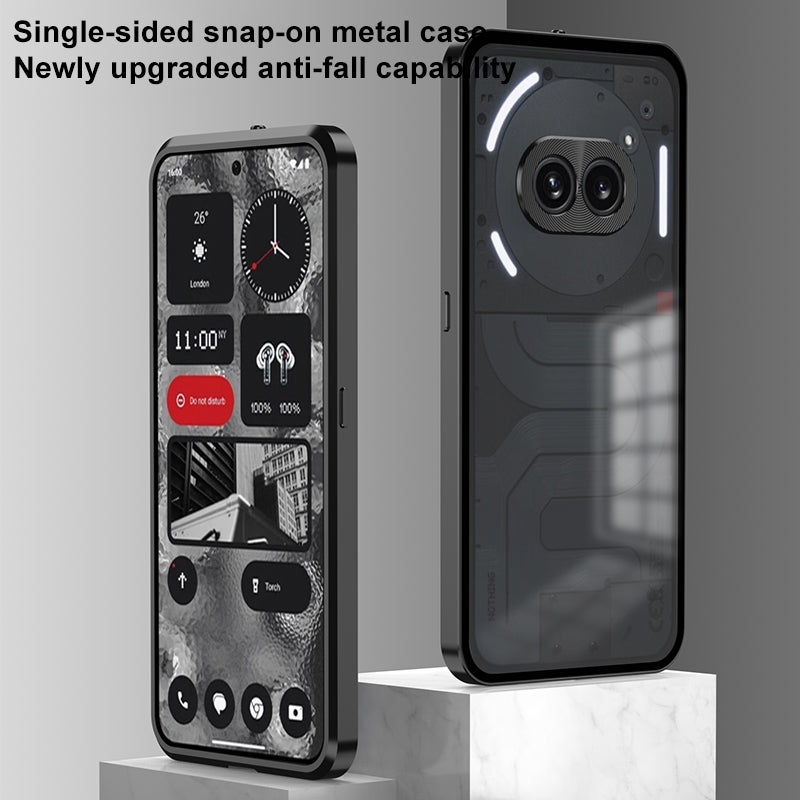 HuHa Case Cover For Nothing Phone 2a Snap Buckle Metal Frame Frosted Phone Case(Black) - Image 3