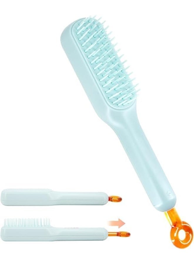 Self Cleaning Hair Brush with Retractable Bristles One Pull Clean Detangling Massage Comb Anti Static Styling Hairbrush Lightweight Travel Brush for Women Suitable for Curly Straight Thick Fine and Long Hair - Image 1
