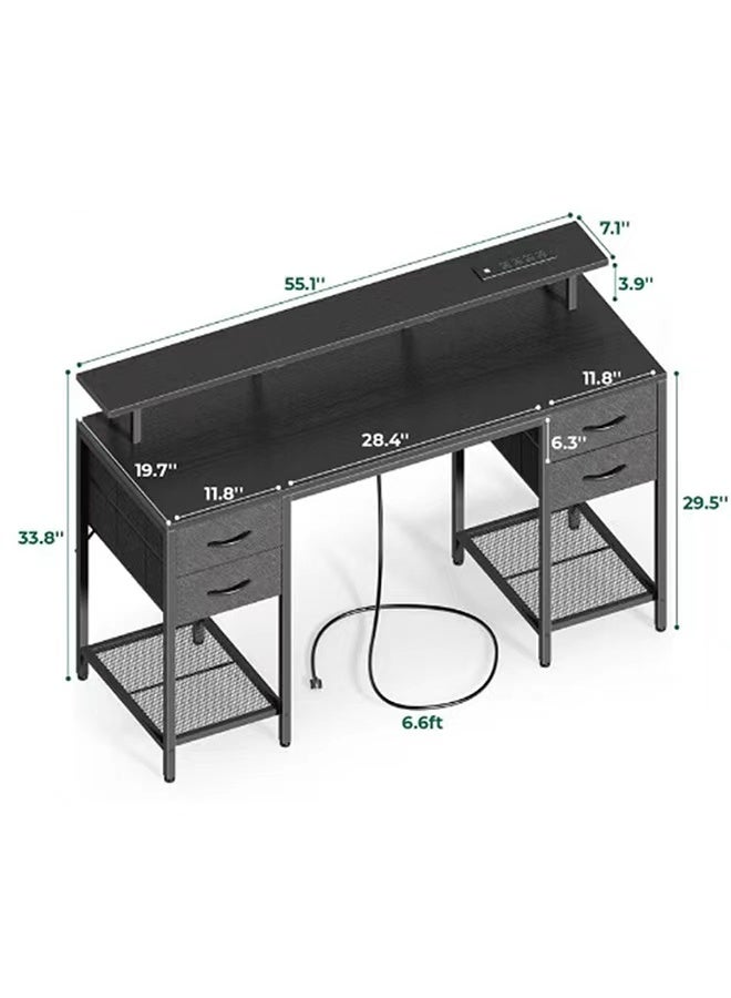 كيكي مكتب كمبيوتر أسود مع مساحة تخزين كبيرة للمكتب المنزلي أو غرفة النوم - Image 2