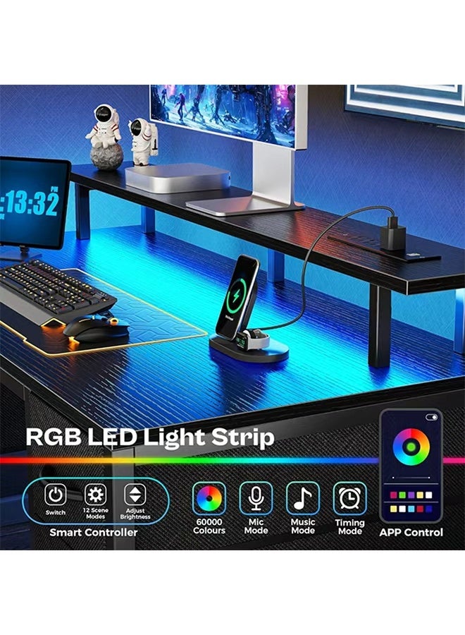 كيكي مكتب كمبيوتر أسود مع مساحة تخزين كبيرة للمكتب المنزلي أو غرفة النوم - Image 3