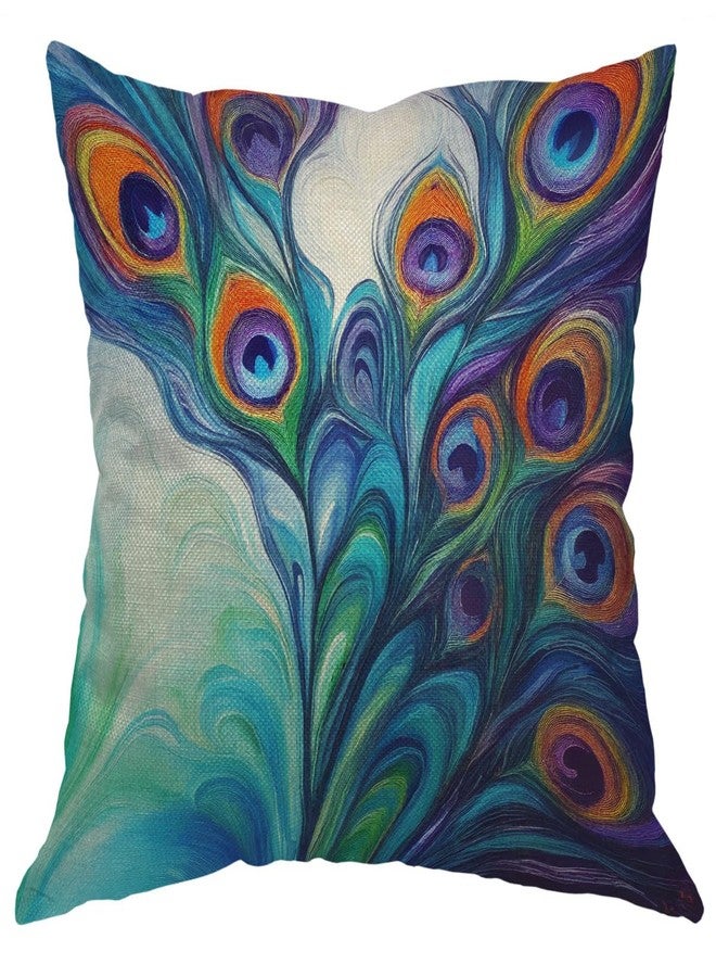 Moslion Peacock Feather Pillow Case Home Decorative Oil Painting Feathers White Blue Pink Throw Pillow Case 18" x 18" Inch Cotton Linen Cushion Cover for Men Women Green Purple - Image 1