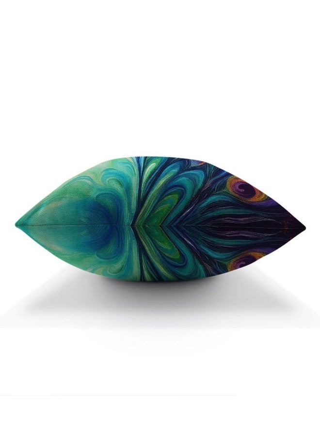Moslion Peacock Feather Pillow Case Home Decorative Oil Painting Feathers White Blue Pink Throw Pillow Case 18" x 18" Inch Cotton Linen Cushion Cover for Men Women Green Purple - Image 5