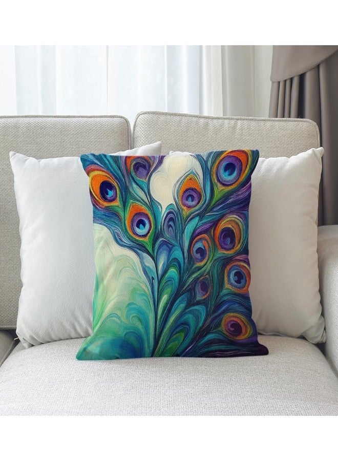 Moslion Peacock Feather Pillow Case Home Decorative Oil Painting Feathers White Blue Pink Throw Pillow Case 18" x 18" Inch Cotton Linen Cushion Cover for Men Women Green Purple - Image 3