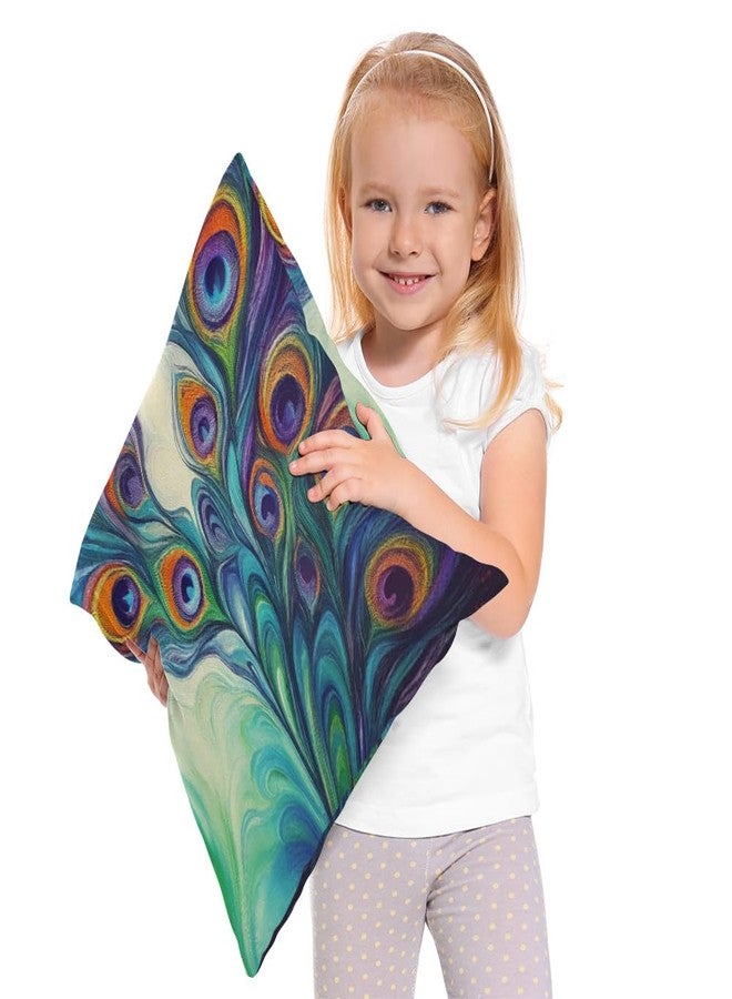 Moslion Peacock Feather Pillow Case Home Decorative Oil Painting Feathers White Blue Pink Throw Pillow Case 18" x 18" Inch Cotton Linen Cushion Cover for Men Women Green Purple - Image 2