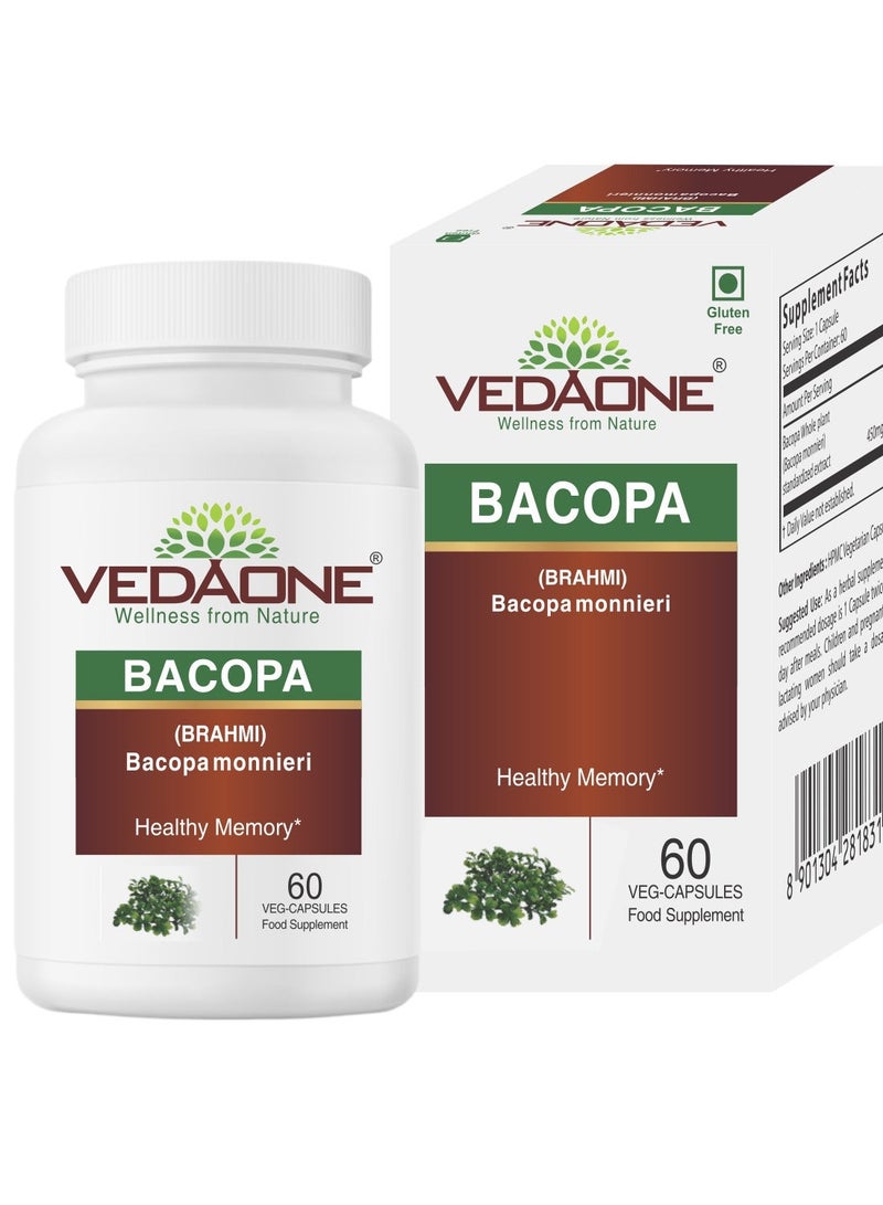 VedaOne Natural Bacopa monnieri (Brahmi) Veg Capsules | 450mg | 60 Capsules | Organic Supplement for Brain Health | Supports Cognitive & Memory Enhancement, Stress Relief, Focus & Mental Clarity - Image 1