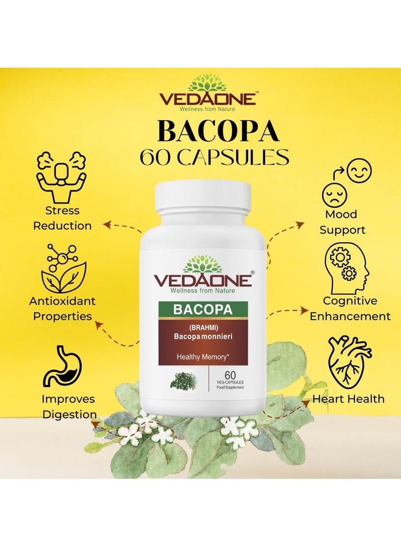 VedaOne Natural Bacopa monnieri (Brahmi) Veg Capsules | 450mg | 60 Capsules | Organic Supplement for Brain Health | Supports Cognitive & Memory Enhancement, Stress Relief, Focus & Mental Clarity - Image 3