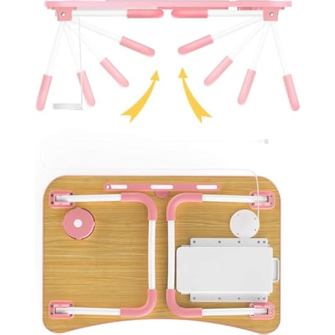 rayihni LAPTOP BED TABLE WITH USB PORT, PORTABLE BED TRAY, LAP DESK WITH DRAWER/CUP HOLDER FOR EATING, WRITING, READING, WORKING ON BED/COUCH/SOFA WITH LITTLE GIFT (SMALL LAMP, SMALL FAN)-PINK - Image 3