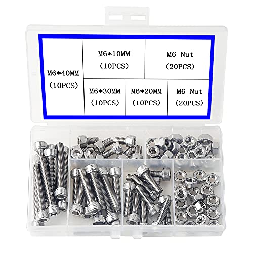 newlng M6 304 Stainless Steel Bolts and Nuts, Hex Flat Head Cap Bolts Screws Nuts Hexagon Socket Head Screw,Heavy Duty Hex Bolts Nuts Assortment, Head Mechanical Parts Combination Box - Image 1