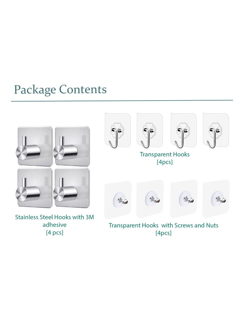 Vixel VIXEL 12 pcs Pack of Self Adhesive Stainless Steel Heavy Duty Wall Hooks for Hanging Towels Robes Hats Bags Keys and Other Items  - Image 2