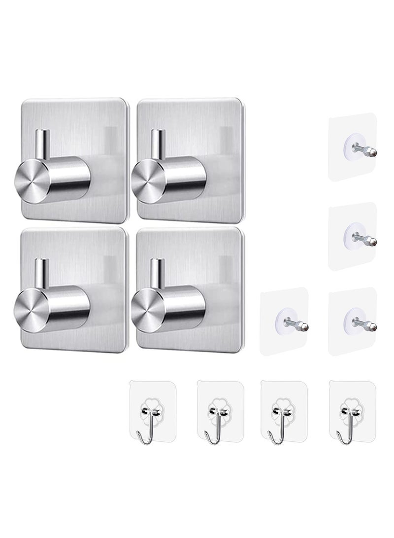 Vixel VIXEL 12 pcs Pack of Self Adhesive Stainless Steel Heavy Duty Wall Hooks for Hanging Towels Robes Hats Bags Keys and Other Items  - Image 1