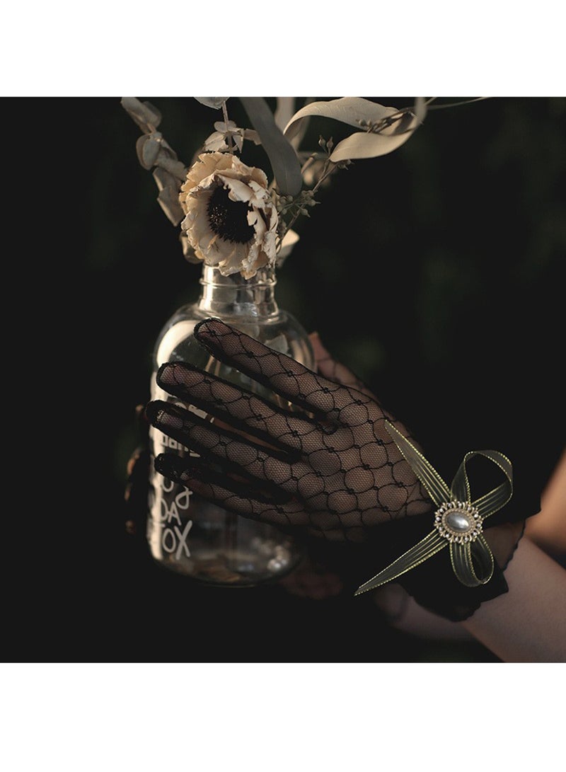 Women Bow Gloves Mesh Tea Party Glove Wedding Bridal Gloves  - Image 4