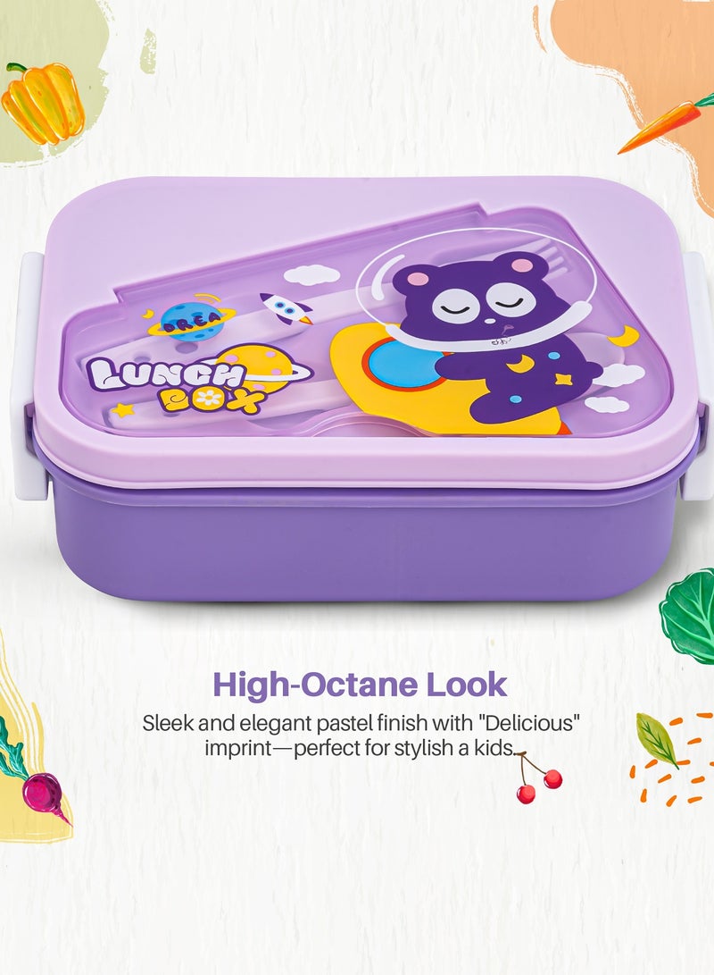 BAYBEE 750 ML Kids Lunch Box For Kids with 2 Compartments Bento Box for Kids & Toddlers With Spoon and Fork, Sauce container | Easy Clean Safe Leakproof School Tiffen Box For Kid Purple - Image 3