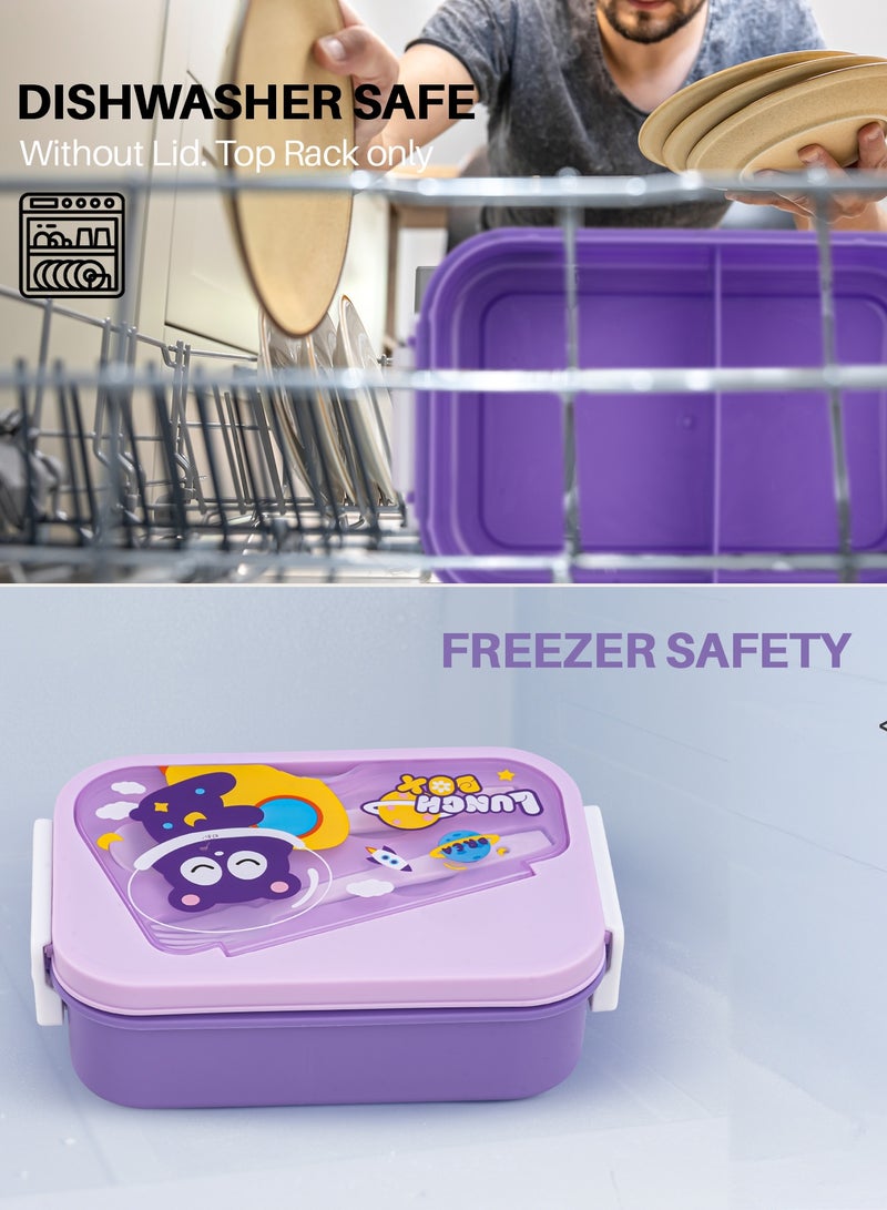 BAYBEE 750 ML Kids Lunch Box For Kids with 2 Compartments Bento Box for Kids & Toddlers With Spoon and Fork, Sauce container | Easy Clean Safe Leakproof School Tiffen Box For Kid Purple - Image 4