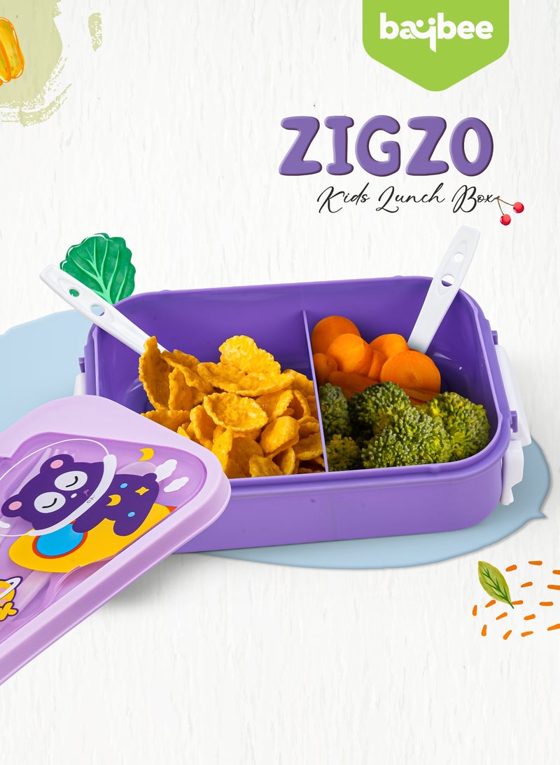 BAYBEE 750 ML Kids Lunch Box For Kids with 2 Compartments Bento Box for Kids & Toddlers With Spoon and Fork, Sauce container | Easy Clean Safe Leakproof School Tiffen Box For Kid Purple - Image 2